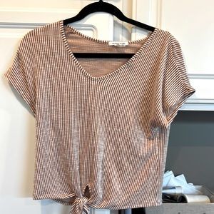 Striped V-neck tied crop top